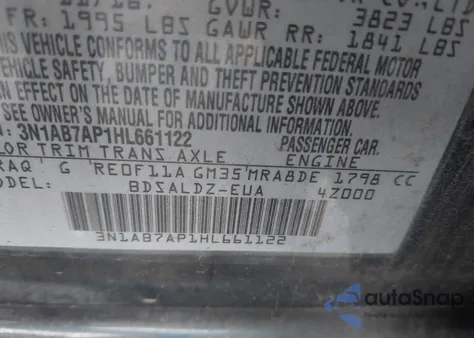 2017 Nissan Sentra Sv z USA, uszkodzony, nr VIN 3N1AB7AP1HL661122